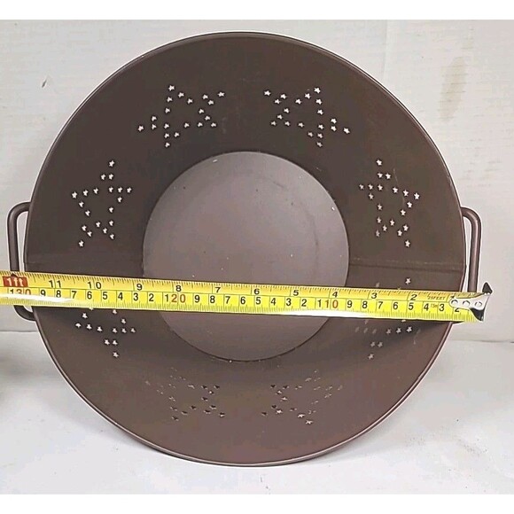 New VTG Style Large Brown Colander Strainer Stars Handles Primitive Farmhouse - Picture 4 of 8
